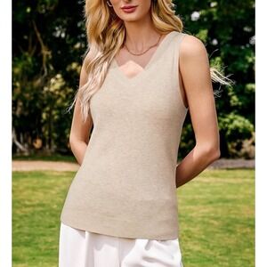 NWT ARACH & CLOZ Womens Wool Blend V Neck Sweater Vest Tank Top Neutral Beige XL